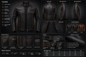 Custom Men's <b>Vintage</b> Leather Motorcycle <b>Jacket</b> Black Brown Genuine Leather <b>Biker</b> <b>Jacket</b> Quilted Lining OEM Wholesale - Product Image 6