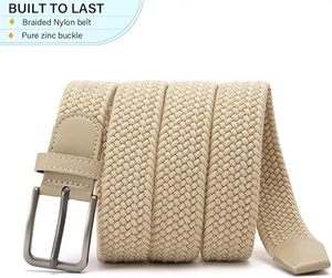 <span class=keywords><strong>Cintura</strong></span> Casual in Pelle di Vacchetta con Fibbia Argentata, <span class=keywords><strong>Beige</strong></span>, Resistente, Larghezza 3,5 cm, Lunghezza 110 cm, Stampa a Trasferimento Termico, Tinta Unita, da <span class=keywords><strong>Uomo</strong></span> - Product Image 1