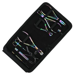 Kit d'outils pour extensions capillaires : Pince à micro-anneaux, Coupe-bandes adhésives, Coupe-keratine, Crochet de tirage, Outil de pose de boucles, Mini-ciseaux, Grandes pinces - Product Image 1