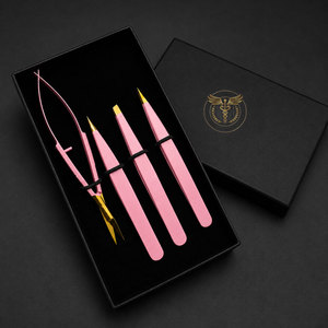 Ensemble professionnel de pinces à sourcils roses et de ciseaux à ressort en acier inoxydable, kit de beauté et de toilettage, logo personnalisé OEM - Product Image 1