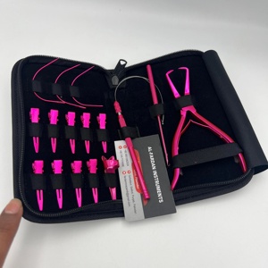 AL-FARDAN INSTRUMENTS Kit d'outils professionnels pour extensions de cheveux, prix de gros, couleur rose métallique, pinces, crochets, clips - Product Image 1