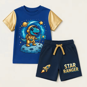 Conjunto Casual de Verano para Niños y Niñas, Camiseta de Algodón y Pantalones Cortos, Transpirable, Ligero y Cómodo, Talla Personalizada - Product Image 1