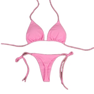 Traje de baño de dos piezas para mujer, de cintura alta, con efecto push-up, diseño de triángulo, con vendaje frontal, de spandex, informal y cómodo, con cuello en V profundo y tejido acanalado. - Product Image 5