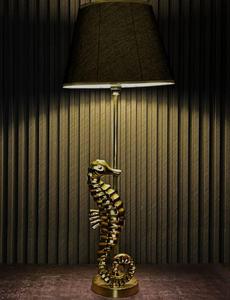 Golden Seahorse Table Lamp With <b>Black</b> Fabric Empire <b>Shade</b> Coastal Decorative <b>Lighting</b> For Bedroom - Product Image 2