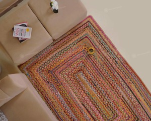 Tapis de salon écologique en jute tissé à la main, fabriqué en Inde, style bohème, motif géométrique rectangulaire - Product Image 4