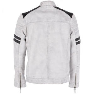 Men's Luxury Real <b>Suede</b> <b>Leather</b> <b>Jacket</b> Contrast Color Two-Tone Biker Motorcycle Racing Slim Fit Stand Collar Outerwear Coat - Product Image 5