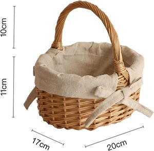 Rustic Rattan Picnic <b>Basket</b> with Linen Liner Handwoven <b>Wicker</b> Easter <b>Basket</b> with Handle Farmhouse Storage <b>Basket</b> Boho <b>Gift</b> - Product Image 2