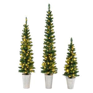 Set di 3 Alberi di Natale Artificiali Pre-Illuminati con 230 Luci LED Bianco Caldo - Product Image 2