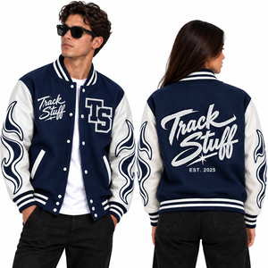 <b>Track</b> Stuff Custom <b>Mens</b> Varsity Letterman <b>Jacket</b> Wool Cotton Stand Collar Custom Embroidered Logo Front Streetwear Winter - Product Image 2
