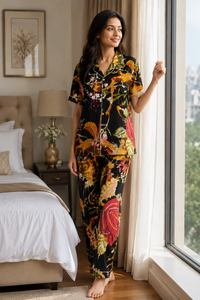 Conjunto de Pijama de Algodón 100% con Estampado Floral para Mujer, Conjunto de Pijama Premium con Botones, Ropa de Dormir de Manga Corta - Product Image 5