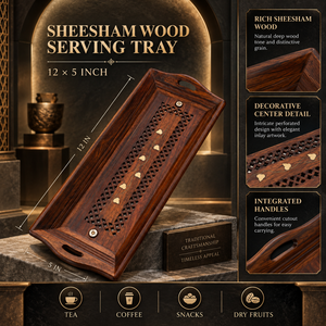Heritage Traditional Sheesham Wood Rectangular Serving <b>Tray</b> Integrated Handles | <b>Decorative</b> <b>for</b> Tea <b>Coffee</b> Snacks Dining <b>Table</b> - Product Image 5