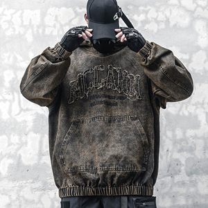 Sweat à capuche pour homme, coupe oversize, délavé à l'acide, avec broderie effet usé, en tissu épais, style streetwear décontracté et sportif, coupe ample - Product Image 5