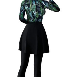 Traje de Baño Musulmán de Dos Piezas Estilo Burkini con Cobertura Total, Corte Alto, Estampado, Secado Rápido, para Mujer, Modesto, para Playa, en Poliéster/Nailon - Product Image 6