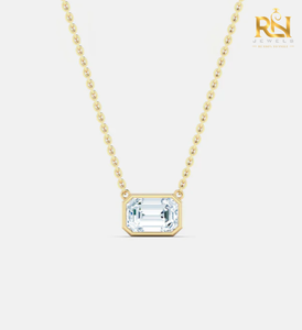 <b>Emerald</b> Cut Bezel Lab Grown Diamond Solitaire Necklace Modern Floating <b>Pendant</b> Solid Gold 9K 14K 18K Fine Jewelry - Product Image 3