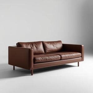 Sofá Moderno de Cuero Vacuno con Brazos Curvos, Estructura de Madera Resistente y Tapicería Premium para Espacios de Vida Contemporáneos - Product Image 1