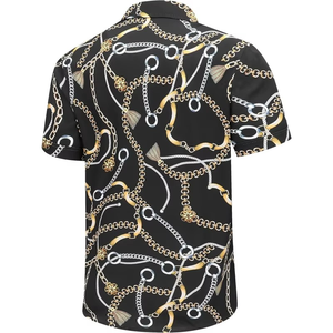 Chemise de plage pour homme, luxe, imprimé chaîne noire et or, style baroque, manches courtes, décontractée, boutonnée, chemise hawaïenne pour homme - Product Image 2