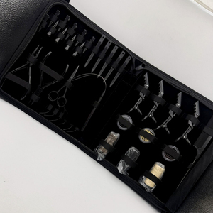 Hot Selling Black Matte Steel Professional Hair Extension Tool Kit Set with Hair Pliers Micro Beads Crocodile <b>Clips</b> & Scissors - Product Image 2