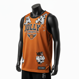 Camiseta de baloncesto para hombre, transpirable, con paneles de malla de poliéster, logotipo personalizado por transferencia térmica, 100% algodón, corte holgado, estampada. - Product Image 4