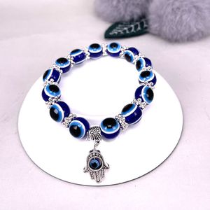 Evil Eye Hamsa Blue Beaded Charm <b>Stretch</b> <b>Bracelet</b> Hand Of Fatima Turkish Lucky Protection <b>Bracelet</b> For Women - Product Image 4
