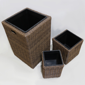 Ensemble de 3 jardinières carrées en rotin synthétique PE tressé, écologiques, durables, pour l'extérieur, avec doublure intérieure en plastique - Product Image 6