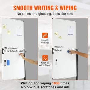 24x48 Inches Adjustable Height Double Sided Mobile Whiteboard Rolling Dry Erase <b>Board</b> 1 Magnet Aluminum Frame Whiteboard <b>Wheels</b> - Product Image 4
