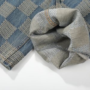 Jeans de mezclilla a cuadros de lujo para hombre, talla grande, diseño de tablero de ajedrez, estilo patchwork, corte holgado y recto, informal. - Product Image 3