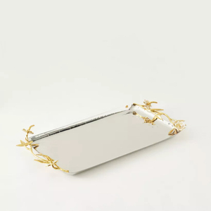 Finest Quality Metal Tray Marvelous Table Decorative Food Serving Tray And Platters With Gold Floral Design Handle In Low Price - Product Image 5
