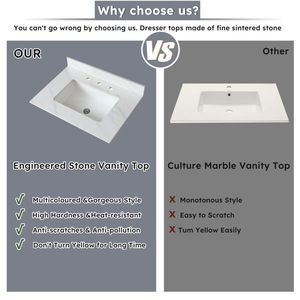 Plan de toilette rectangulaire en marbre blanc de 31 pouces avec trous de robinetterie pré-percés, à poser sous le meuble de salle de bain - Product Image 2