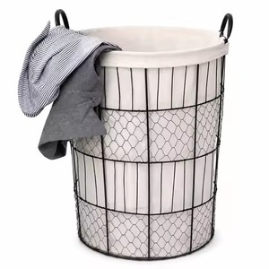 Panier à linge ovale haut en fil métallique doré, chariot de rangement pour vêtements en métal sur roulettes pivotantes, bac de rangement pour linge sale - Product Image 3