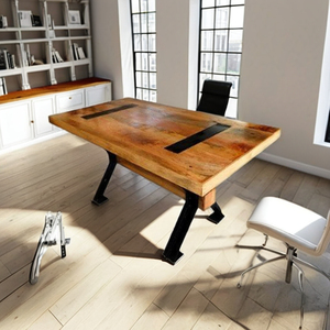 Modern Solid Mango Wood Extendable Eco-Friendly Durable Dining <b>Table</b> with Metal <b>Legs</b> 6-Seater Living Room Furniture - Product Image 1