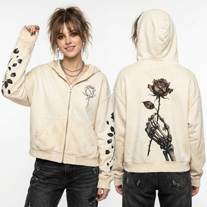 Sudadera con capucha morada con lavado mineral, gráfico de calavera con sigilo personalizado, estampado trasero de zombie multiojos, estilo gótico desgastado, OEM - Product Image 6