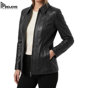 Men's <b>Slim</b> <b>Fit</b> Leather Quilted <b>Jacket</b> Stand Collar Zipper Front Eco-Friendly Worsted Fabric High Street Style Winter Workwear - Product Image 1