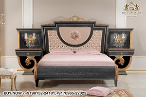 Juego de Cama de Lujo Estilo Barroco con Estructura de Madera, Muebles de Dormitorio Tallados en Negro y Dorado, Juego de Cama Exclusivo de Estilo Europeo, EE. UU. - Product Image 2