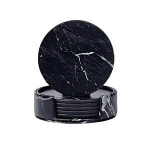 Square <b>Marble</b> <b>Coaster</b> Set With Wood Inlay Non-Slip Mats Modern Design Table Pads - Product Image 2