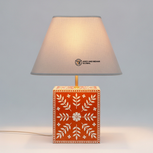 Handcrafted <b>Orange</b> Floral Inlay Table Lamp | Decorative Designer Home <b>Lighting</b> - Product Image 6