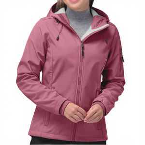Chaqueta Softshell con Capucha para Mujer, Impermeable, Transpirable, Cortavientos, Ligera, Diseñada para Actividades al Aire Libre, Senderismo, Esquí, Color Liso - Product Image 4