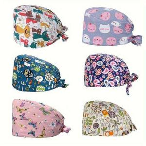 Bonnet chirurgical unisexe en gros, bonnets médicaux, bonnets de beauté pour femmes, bonnets de dentiste réglables à nouer, motif floral, 100 % coton - Product Image 4