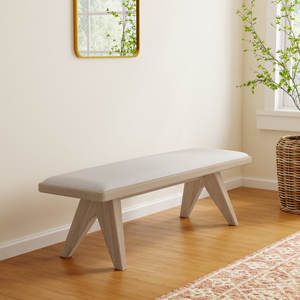 Tabouret ou pouf élégant pour la décoration intérieure, banc rembourré en gingembre et lin naturel - Product Image 2