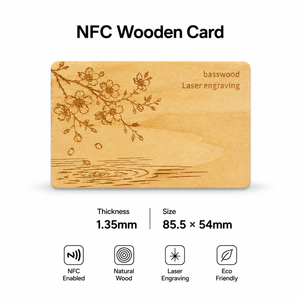 Carte NFC programmable en bois de tilleul NTAG213, carte intelligente RFID personnalisée - Product Image 2