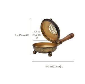 Quemador de incienso árabe portátil de latón antiguo con mango de madera, quemador de Oud ecológico para fragancia del hogar en verano y otoño - Product Image 4