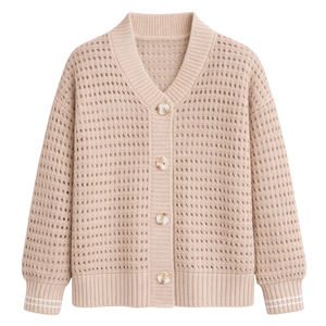 Cárdigan de punto abierto para mujer con botones frontales, mezcla de algodón suave, suéter ligero texturizado, prenda exterior informal para capas. - Product Image 1