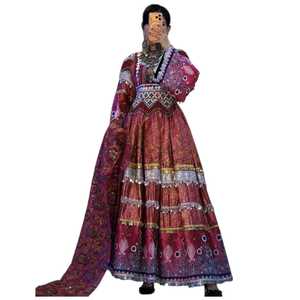 Robe maxi brodée à col haut avec perles et motifs géométriques, style traditionnel afghan, robes décontractées pour occasions formelles - Product Image 1