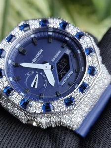 Blue Sapphire Iced Out Moissanite <b>Watch</b> Hip Hop Jewellery Luxury Diamond Bust Down <b>Rubber</b> Strap <b>Watch</b> - Product Image 3
