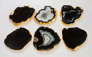 Posavasos de Ágata Negra Natural con Lámina Dorada, Base Irregular de Piedra Semipreciosa para Decoración de Mesa en Hogar, Restaurante y Hotel - Product Image 4