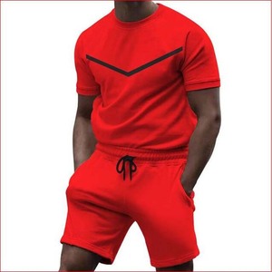 Ensemble 2 pièces d'été décontracté pour hommes en polyester/coton respirant avec t-shirt à manches courtes et short, design uni, personnalisable, vente en gros - Product Image 6