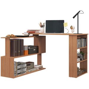 Home Office Teak Wood L-Shaped Corner <b>Desk</b> Space-Saving Computer and Writing <b>Desk</b> - Product Image 5