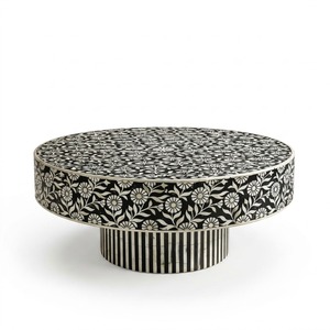 Table basse artisanale en os incrusté de motifs floraux avec 2 tiroirs, style marocain bleu et blanc, table centrale sur mesure pour usage domestique, vente en gros - Product Image 2