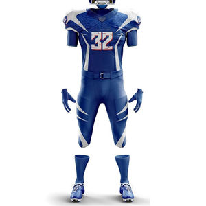 Ensemble de maillot de football américain bleu et blanc pour homme, coupe ajustée, manches courtes, sublimé, évacuation de l'humidité, toutes saisons, vêtements de sport pour adultes - Product Image 5