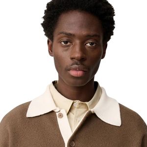 Men Camel <b>Brown</b> Polo Sweater Contrast Collar Knit Pullover Casual Warm Winter Knitwear Custom Logo OEM Manufacturer Wholesale - Product Image 6