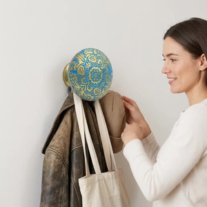 Poignée de meuble ronde multifonction en laiton et bois, motif floral bleu et or moderne, pour commode et tiroir - Product Image 6